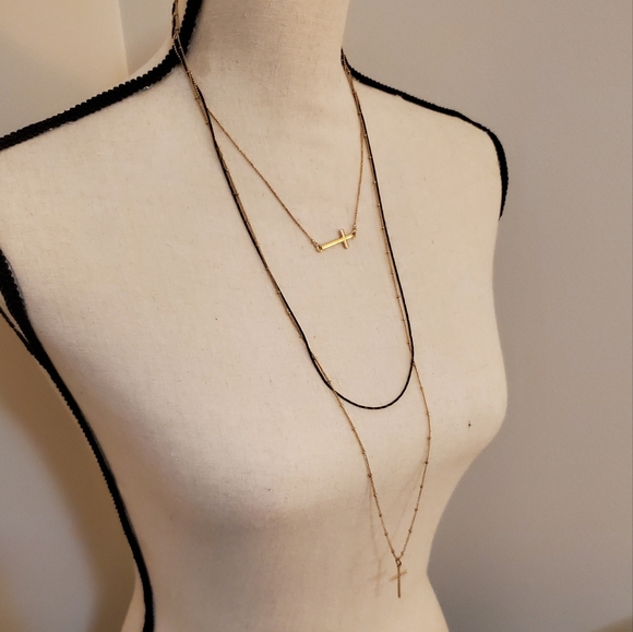 Express Three Row Layered Cross Necklace - Picture 3 of 7